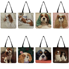 Dog Printed Handbag Foldable Tote Eco Friendly Practical Women Shoulder Bag