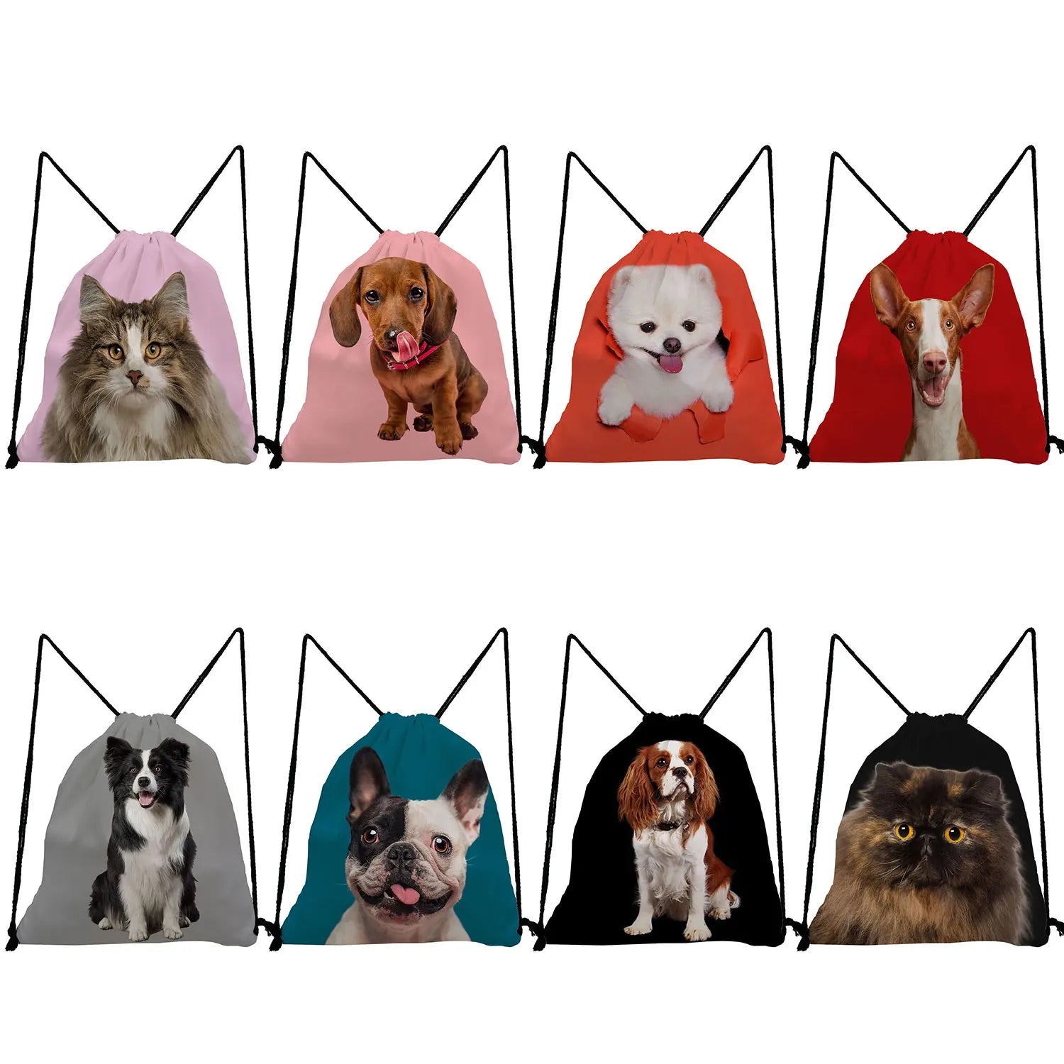Dog Print Backpack for Women Drawstring Bags Portable Shoes Bag Gift