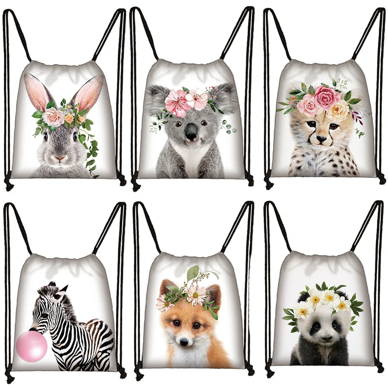 Koala Drawstring Bag Women Men Storage Panda/Zebra Travel Backpack