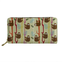 Sloth Print Ladies Leather Wallet Zipper Large Capacity Money Bag