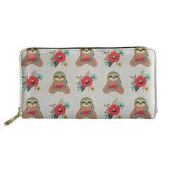 Sloth Print Ladies Leather Wallet Zipper Large Capacity Money Bag