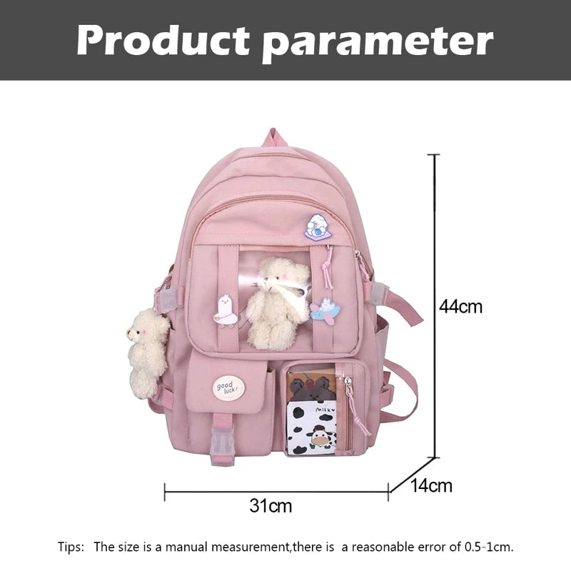 Women Multi-Pocket Backpack Bear School Bag