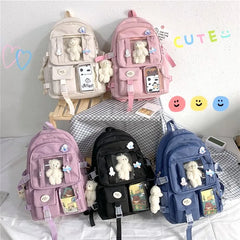 Women Multi-Pocket Backpack Bear School Bag