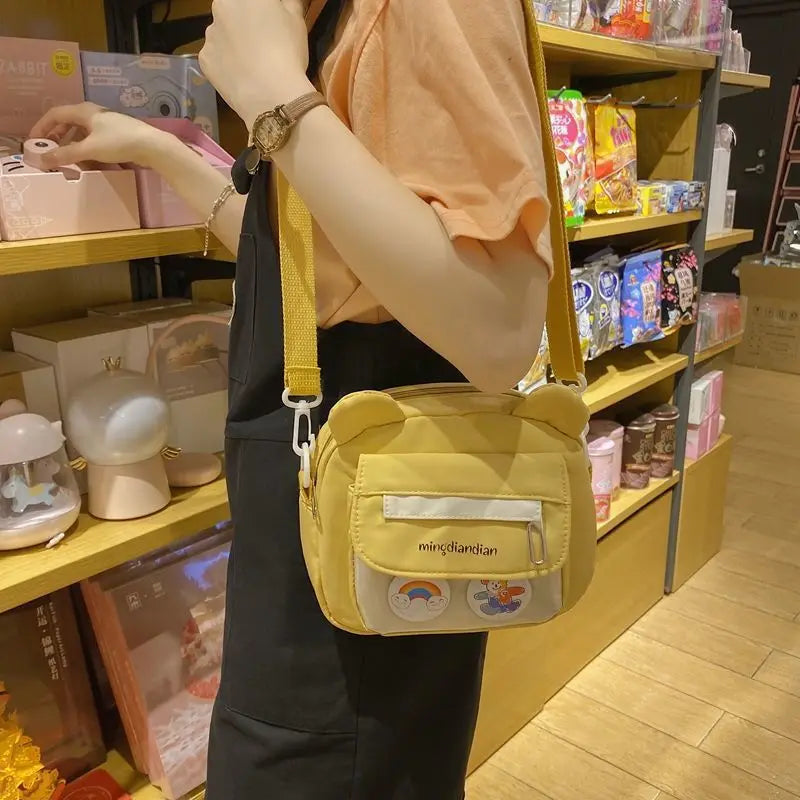Bear Canvas Shoulder Bag Harajuku Diagonal Messenger Bag for Women
