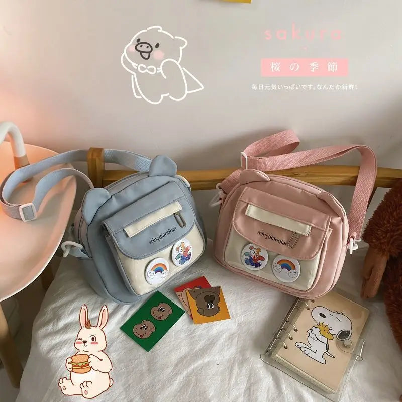 Bear Canvas Shoulder Bag Harajuku Diagonal Messenger Bag for Women
