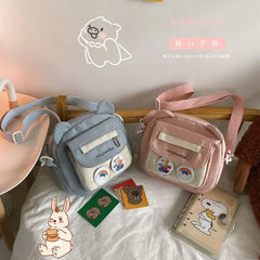Bear Canvas Shoulder Bag Harajuku Diagonal Messenger Bag for Women