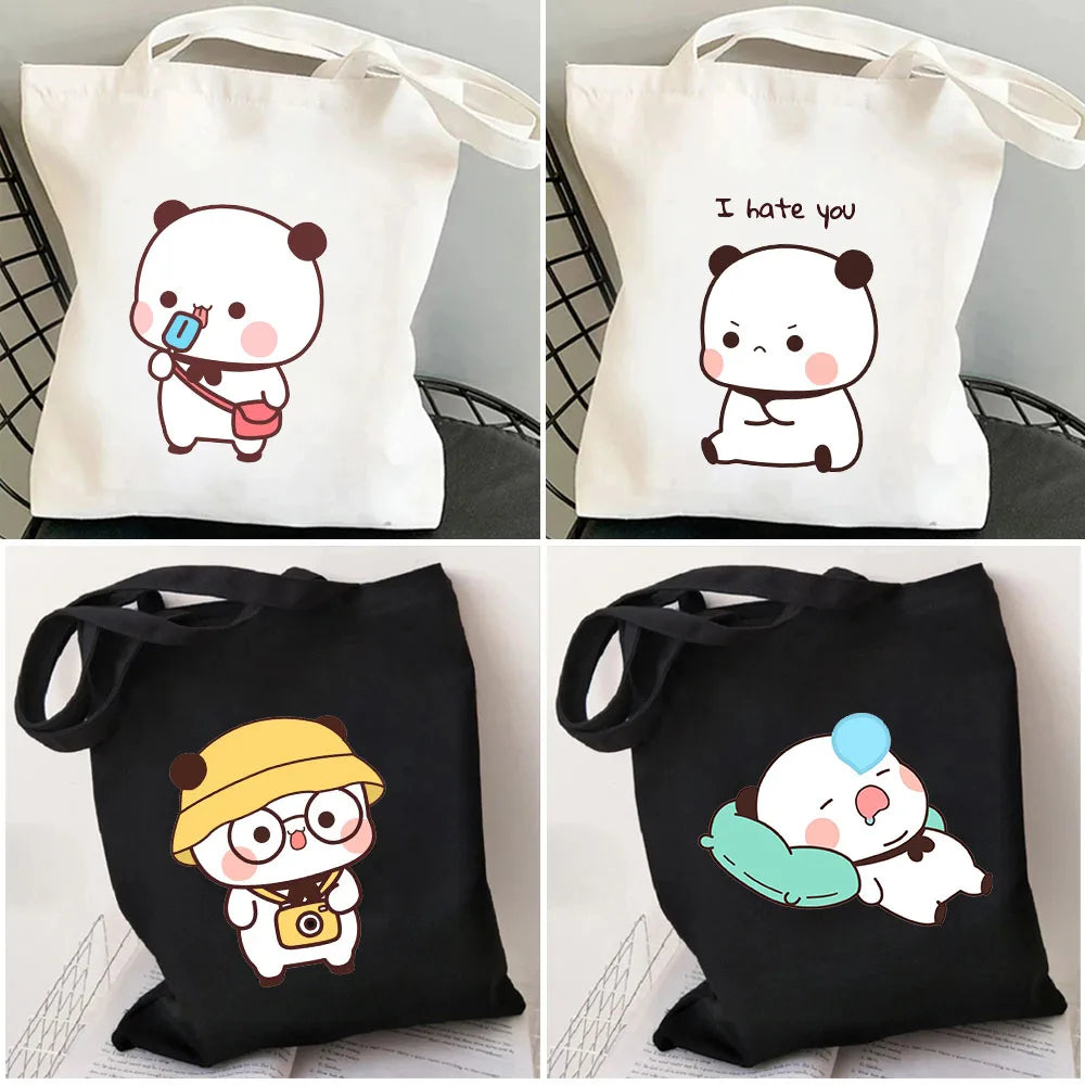 Bear Cat Panda Animal Cartoon Printed Tote Bag Women Harajuku Shopper Handbag