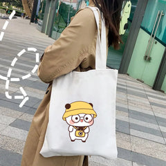 Bear Cat Panda Animal Cartoon Printed Tote Bag Women Harajuku Shopper Handbag