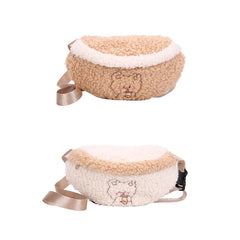 Bear Embroidered Plush Waist Bag Women Soft Warm Fanny Pack