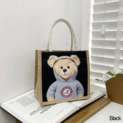 Bear Print Pendant Handbag Xmas Linen Canvas Bag Women Ladies Girl Top-handle