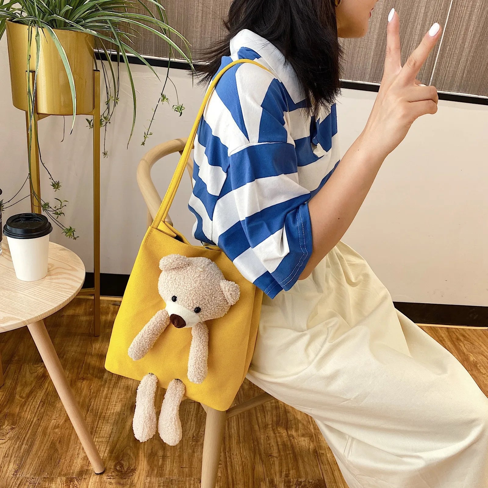Bear Women Canvas Handbags All-match Ladies Shoulder Bag