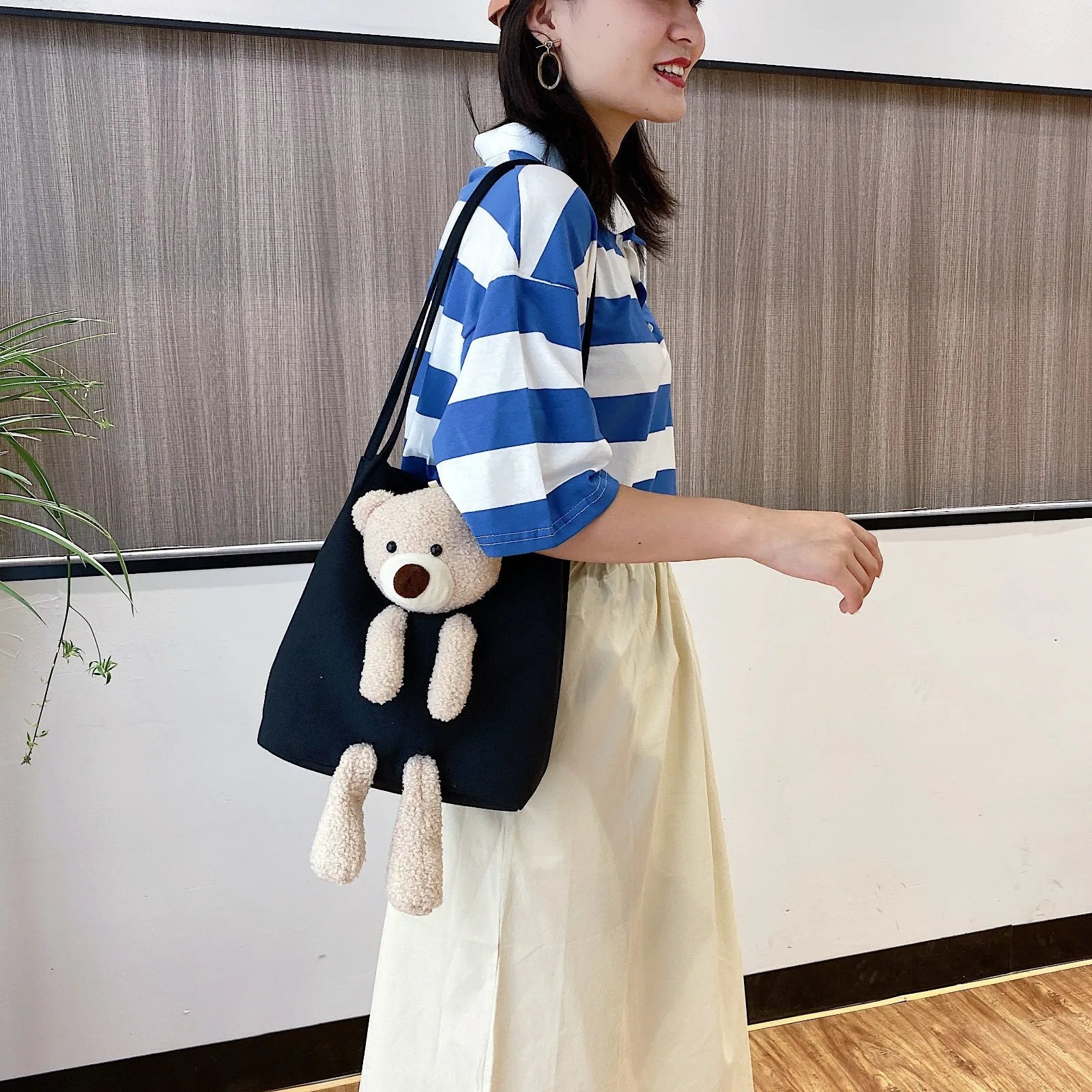 Bear Women Canvas Handbags All-match Ladies Shoulder Bag