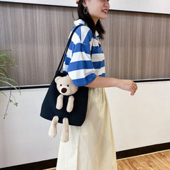 Bear Women Canvas Handbags All-match Ladies Shoulder Bag