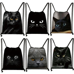 Cat Drawstring Bag Women Shopping Bags Canvas Travel Bag