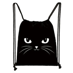 Cat Drawstring Bag Women Shopping Bags Canvas Travel Bag