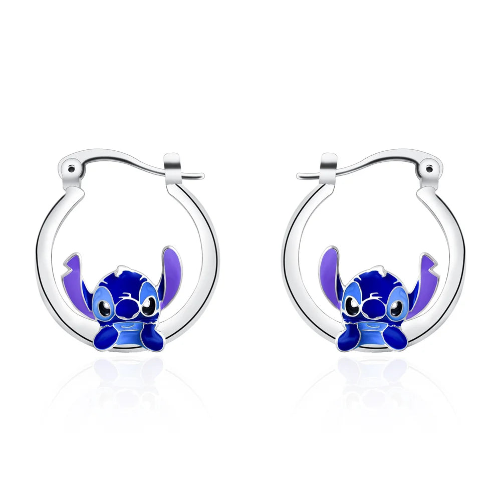 Stitch Hoop Earring Silver Plated Enamel Drop Earrings for Girl Woman