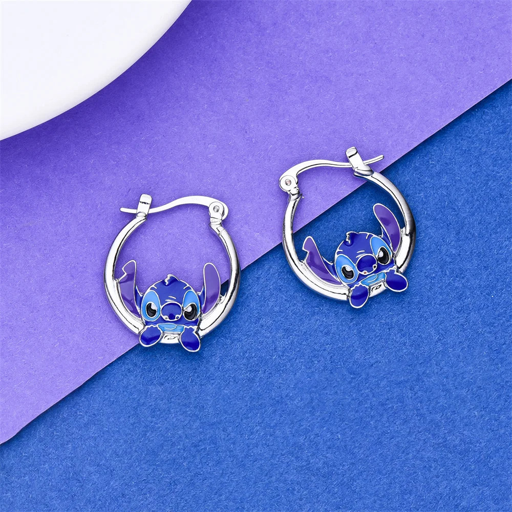 Stitch Hoop Earring Silver Plated Enamel Drop Earrings for Girl Woman