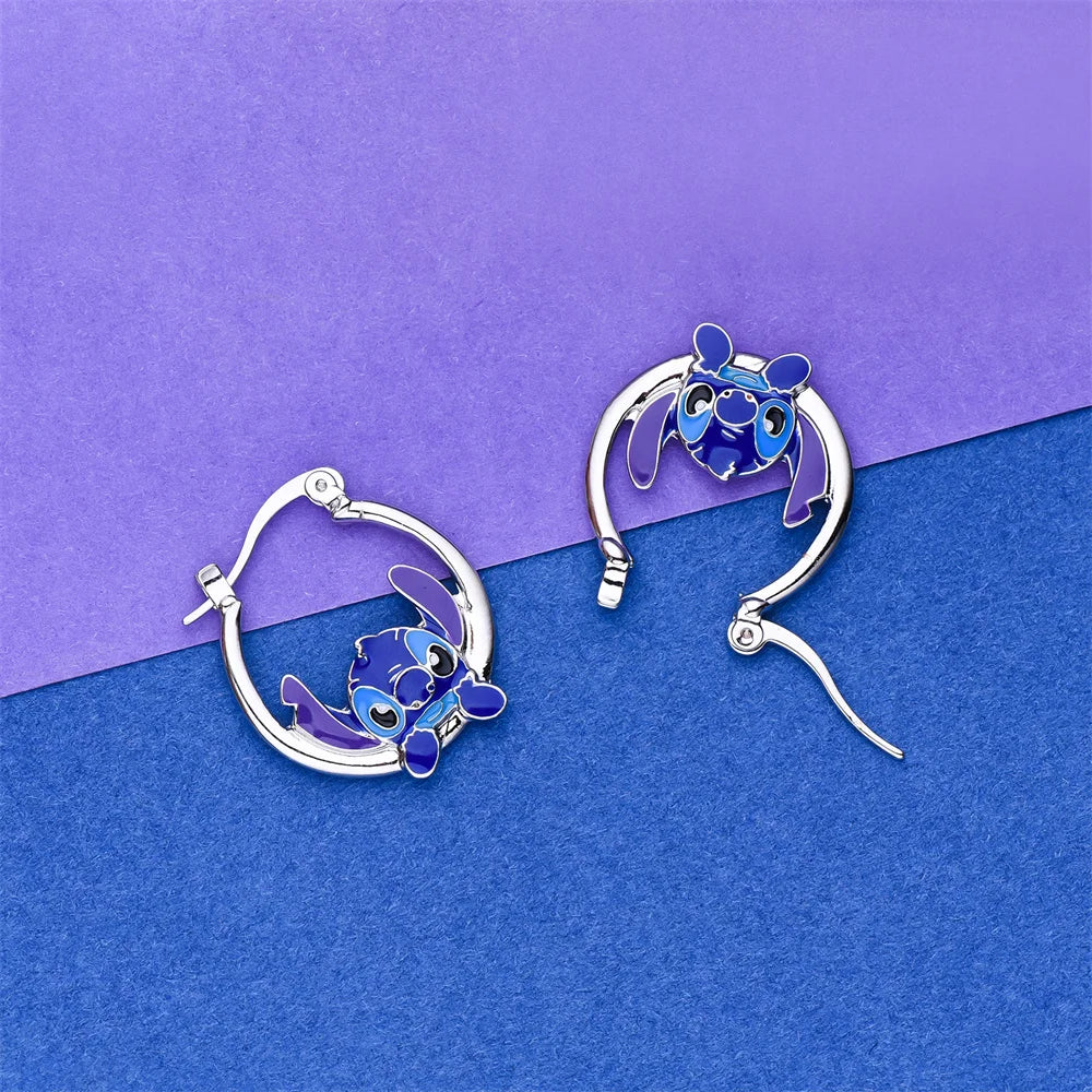 Stitch Hoop Earring Silver Plated Enamel Drop Earrings for Girl Woman