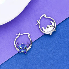 Stitch Hoop Earring Silver Plated Enamel Drop Earrings for Girl Woman