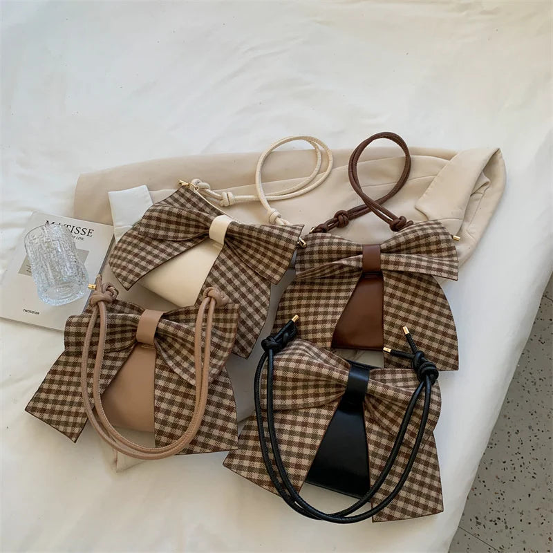 Bow Plaid Messenger Bag All-Match Woman