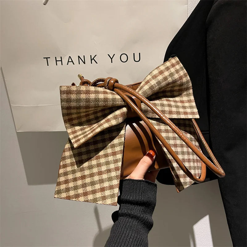 Bow Plaid Messenger Bag All-Match Woman