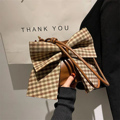 Bow Plaid Messenger Bag All-Match Woman