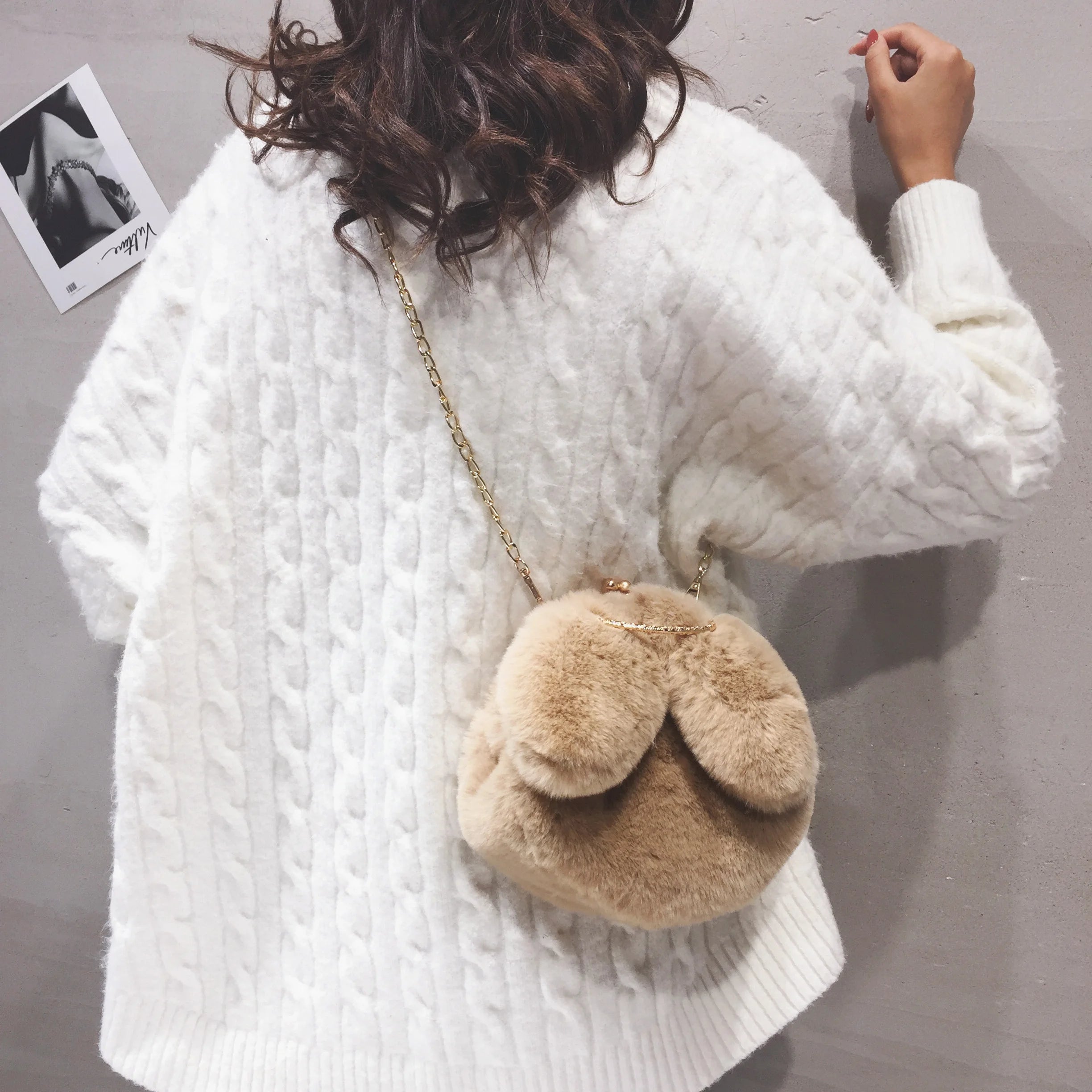 Bunny Ear Plush Bag Handbag Cross-body One Shoulder Bag