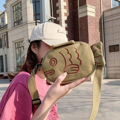 Embroidered Fish Shape Messenger Bag Zippered Crossbody Purse