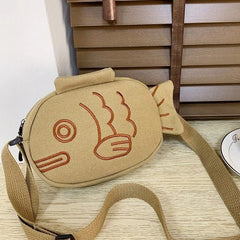 Embroidered Fish Shape Messenger Bag Zippered Crossbody Purse