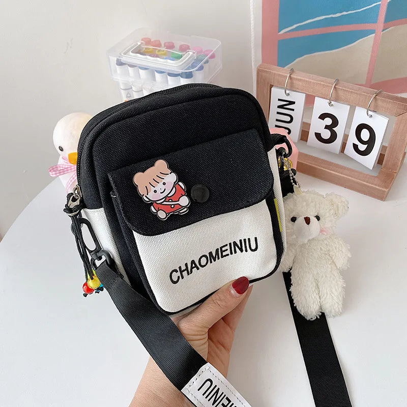 Canvas Mini Crossbody Bag for Women Youth Student Shoulder Purse