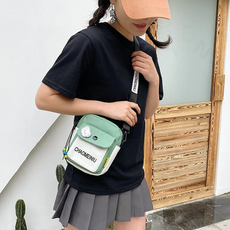 Canvas Mini Crossbody Bag for Women Youth Student Shoulder Purse
