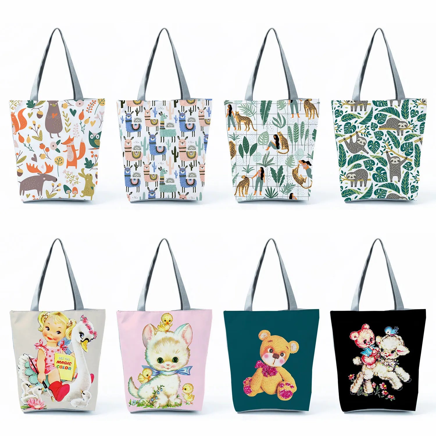 Cartoon Animal Print Handbags High Capacity Women Foldable Beach