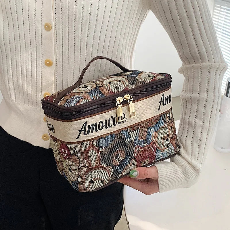 Cartoon Bear Cosmetic Bag Large Capacity Portable Wash Bag Travel Storage Bags