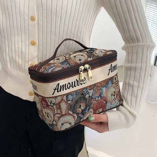 Cartoon Bear Cosmetic Bag Large Capacity Portable Wash Bag Travel Storage Bags