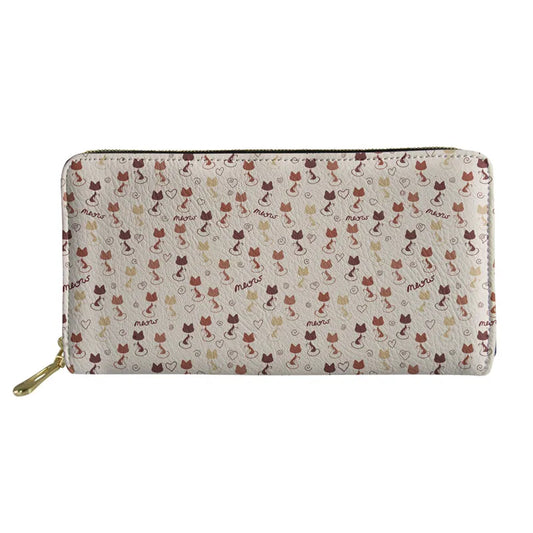 Cartoon Cat Puzzle Long Wallet PU Leather Clutch for Girls Zipper Purse