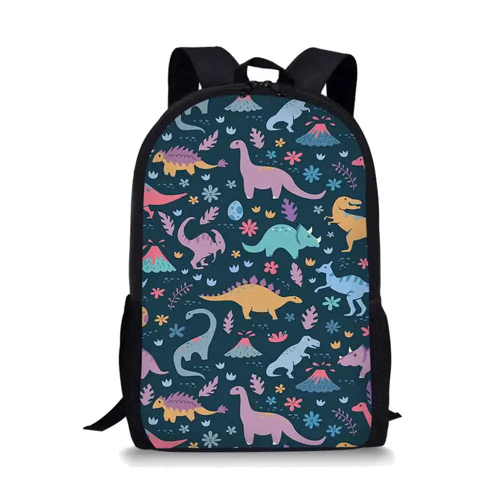 Dino Print Boys School Bag Padded Back Kids Backpack
