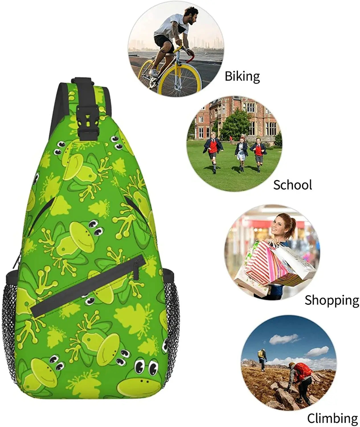 Cartoon Frog Pattern Sling Bag Animal Print Crossbody Shoulder Bags