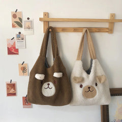 Cartoon Lamb Wool Tote Bag Large Capacity Handbags for Women Ladies