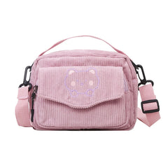 Cartoon Messenger Tote Bag Corduroy Bear Student Shoulder Bag