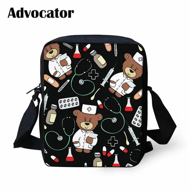 Nurse Bear Pattern Small Schoolbags Crossbody Book Bag Kids Shoulder Bag
