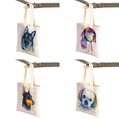 Dog Eco Shopping Bag Canvas Tote Handbag Watercolor Animal Lady Shoulder Bags