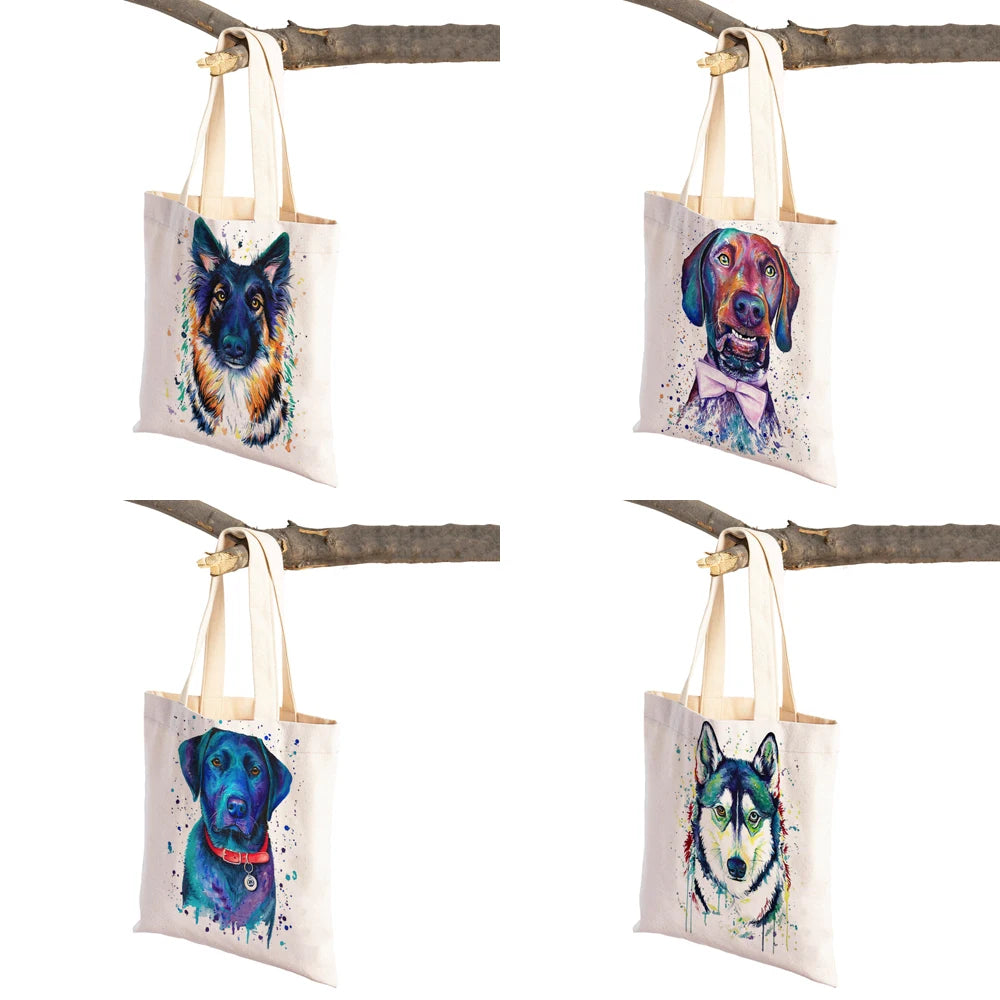 Dog Eco Shopping Bag Canvas Tote Handbag Watercolor Animal Lady Shoulder Bags