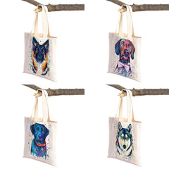 Dog Eco Shopping Bag Canvas Tote Handbag Watercolor Animal Lady Shoulder Bags