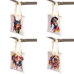 Dog Eco Shopping Bag Canvas Tote Handbag Watercolor Animal Lady Shoulder Bags