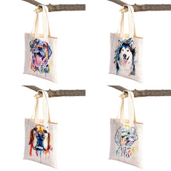 Dog Eco Shopping Bag Canvas Tote Handbag Watercolor Animal Lady Shoulder Bags