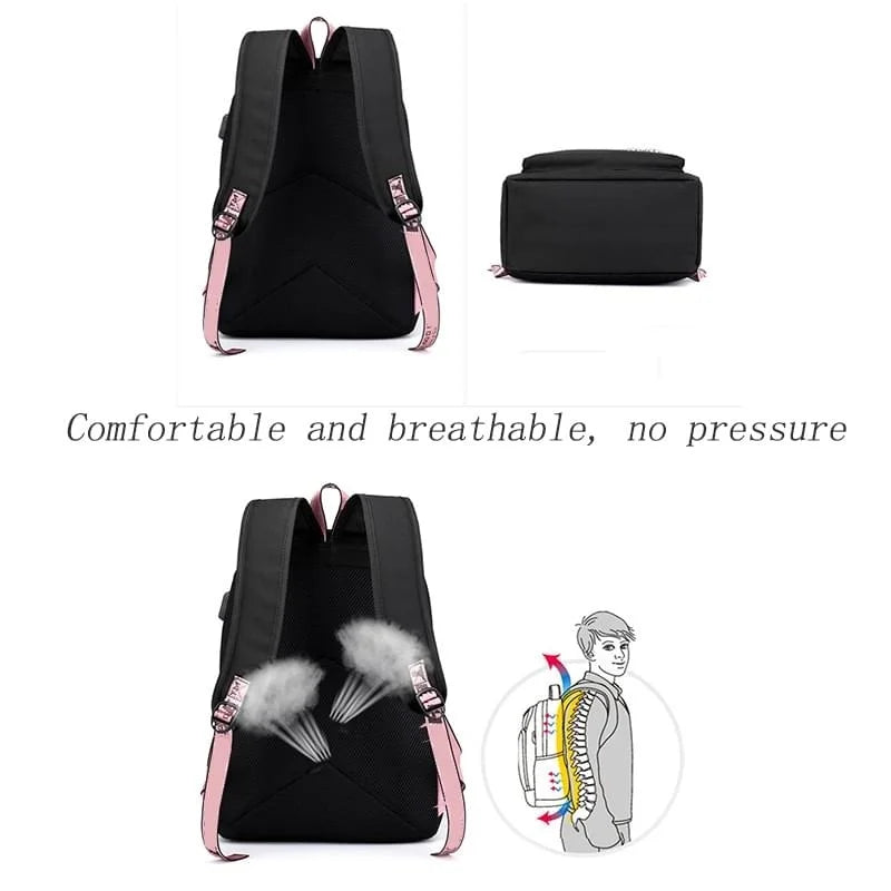 Large Capacity Student Backpack with USB Charging and Chain Bundle