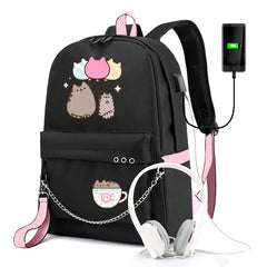 Large Capacity Student Backpack with USB Charging and Chain Bundle