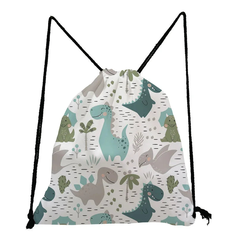 Dinosaur Printed Drawstring Bag Travel Backpack Men Women