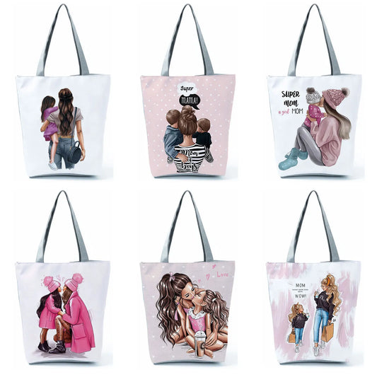 Mama Print Tote Bag Travel Shoulder Bags Mom Baby Eco Reusable Shopping