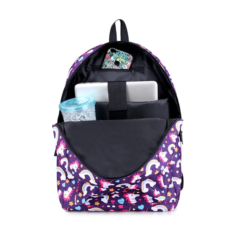 Cartoon Unicorn Printed Backpack School Bags for Girls